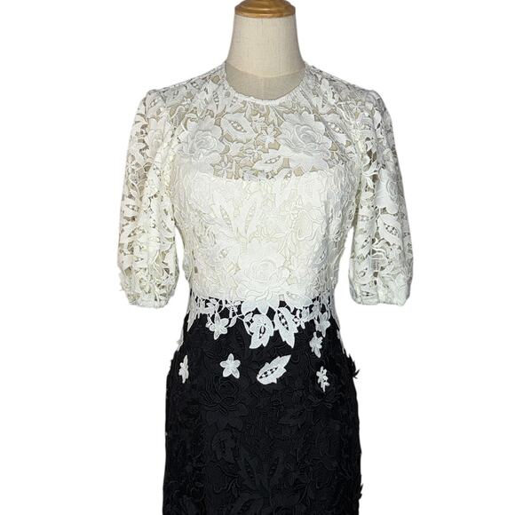 Lela Rose Black White Floral Lace Cocktail Dress Size 10 Academia Scandinavian - Picture 5 of 12